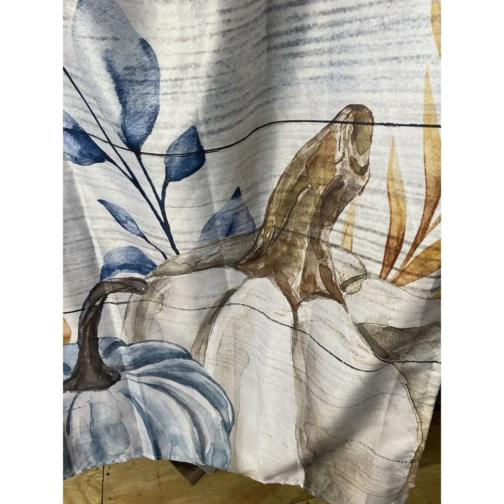 Fall Leaves And Blue Pumpkins Fabric Shower Curtain & Hooks 72X71